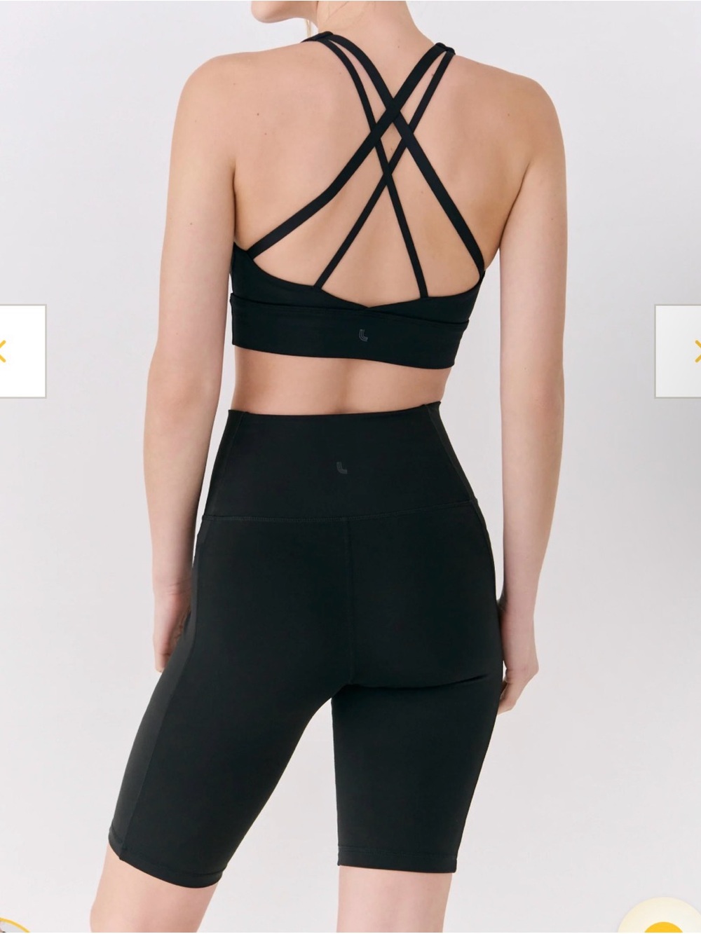 Lole Black Strappy Crisscross Sports Bra & High-Waist Bike Shorts